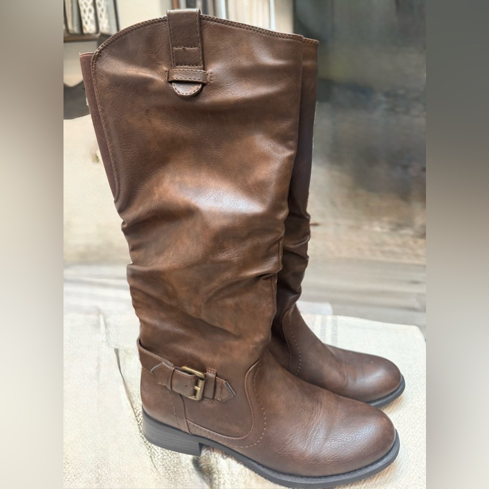 Brown Leather Knee-High Boots